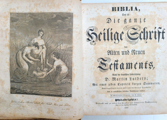 1829 BIBLE in GERMAN antique AMERICANA Philadelphia ILLUSTRATED w/ MAPS