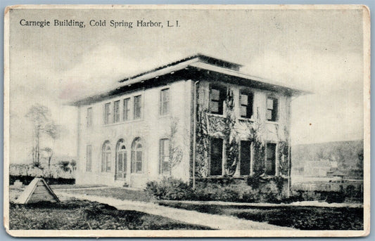 COLD SPRING HARBOR LONG ISLAND N.Y. CARNEGIE BUILDING 1948 VINTAGE POSTCARD