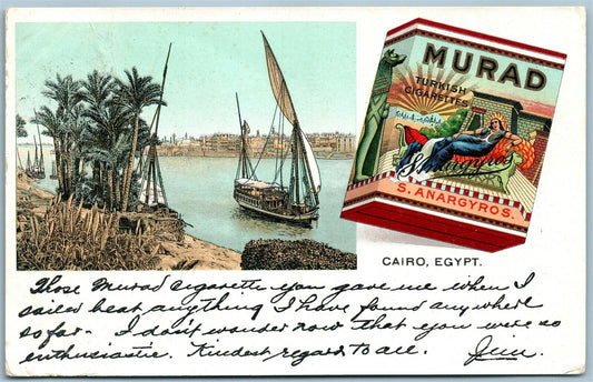 MURAD TURKISH CIGARETTES ADVERTISING CAIRO EGYPT ANTIQUE POSTCARD