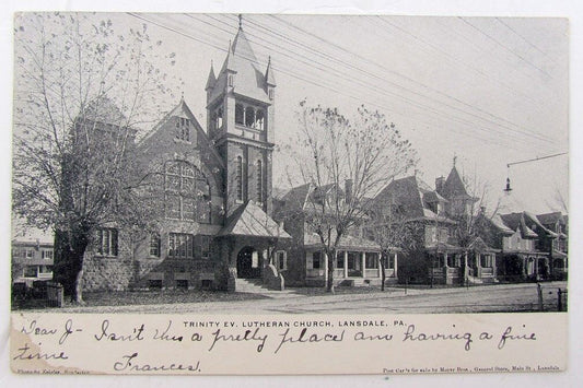 VINTAGE 1907 DOUBLE SIDED POSTCARD - P. & R. RAILWAY STATION LANDSDALE PA