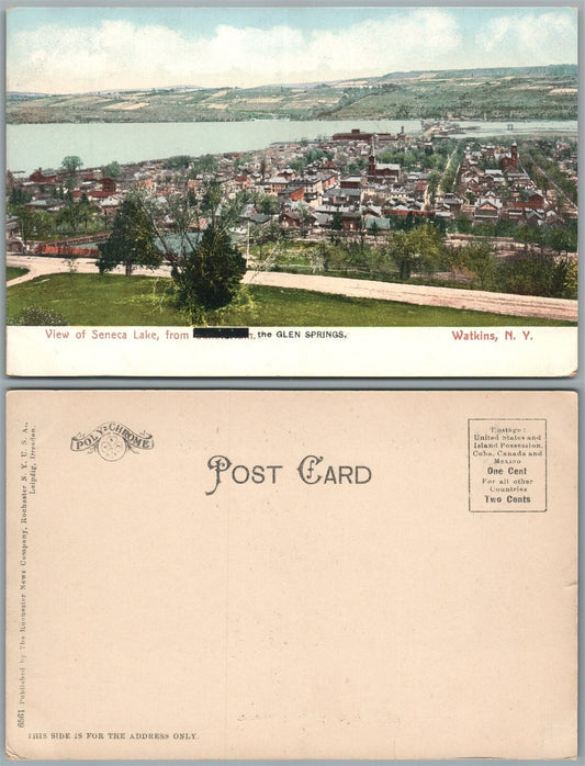WATKINS N.Y. SENECA LAKE FROM GLEN SPRINGS UNDIVIDED ANTIQUE POSTCARD