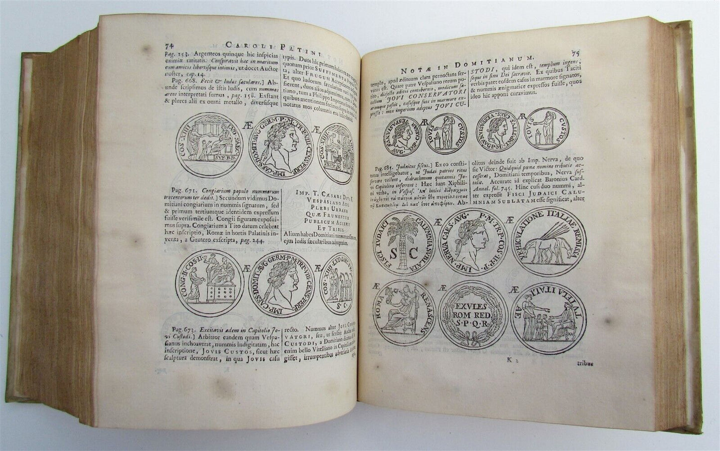 1708 SUETONIUS ILLUSTRATED antique BLINDSTAMPED VELLUM w/ coat of arms of HAGUE