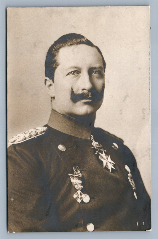 GERMAN EMPEROR WILHELM II in MILITARY UNIFORM ANTIQUE REAL PHOTO POSTCARD RPPC