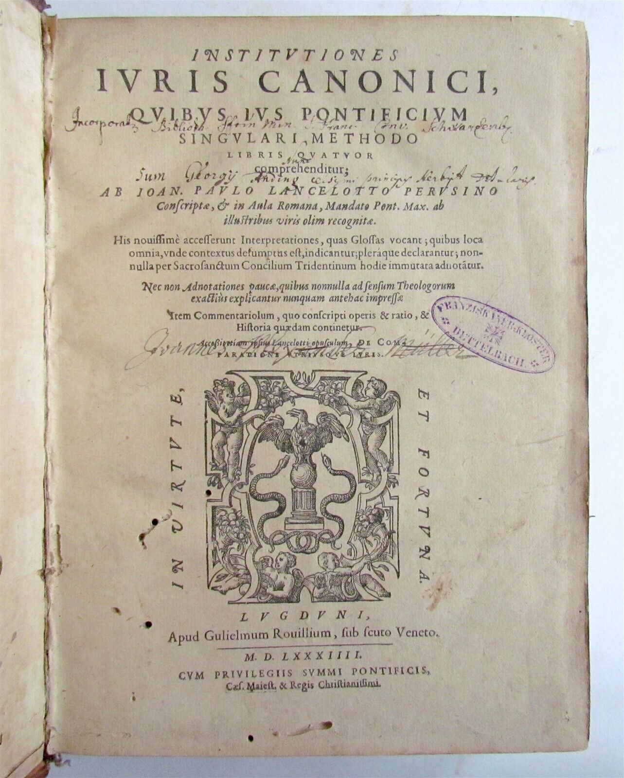 1584 LAW BOOK antique Institutiones iuris canonici IO. PAULO LANCELOTTO PERUSINO