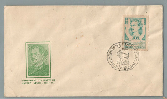 BRAZIL 1971 VINTAGE COVER w/ STAMP POET CASTRO ALVES COMMEMORATIVE CANCEL