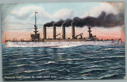 MILITARY SHIP PROTECTED STEEL CRUISER USS ST. LOUIS ANTIQUE POSTCARD