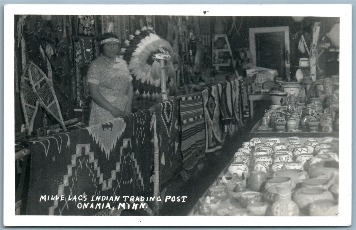 INDIAN TRADING POST MILLE LACS ONAMIA MN VINTAGE REAL PHOTO POSTCARD RPPC