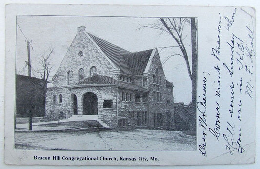 VINTAGE 1906 UNDIVIDED POSTCARD BEACON HILL CONGREGATIONAL CHURCH KANSAS CITY MO