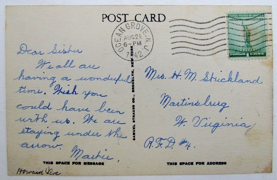 1942 VINTAGE POSTCARD - VIEW OF OCEAN PATHWAY OCEAN GROVE NJ