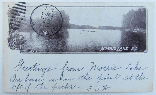 VINTAGE 1904 UNDIVIDED POSTCARD MORRIS LAKE NJ PRIVATE MAILING CARD CORK CANCEL