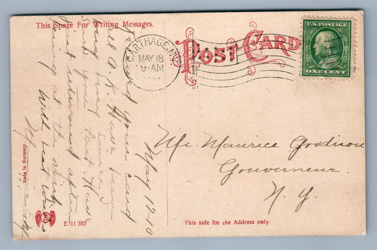 CARTHAGE NY PUBLIC SCHOOL ANTIQUE POSTCARD