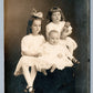 3 SISTERS w/ DOLL ANTIQUE REAL PHOTO POSTCARD RPPC
