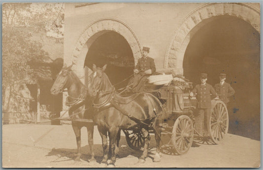 ALBERT LEA MN FIRE DEPARTMENT CARRIAGE ANTIQUE REAL PHOTO POSTCARD RPPC firemen