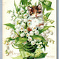 CAT w/ FLOWERS 1907 ANTIQUE POSTCARD