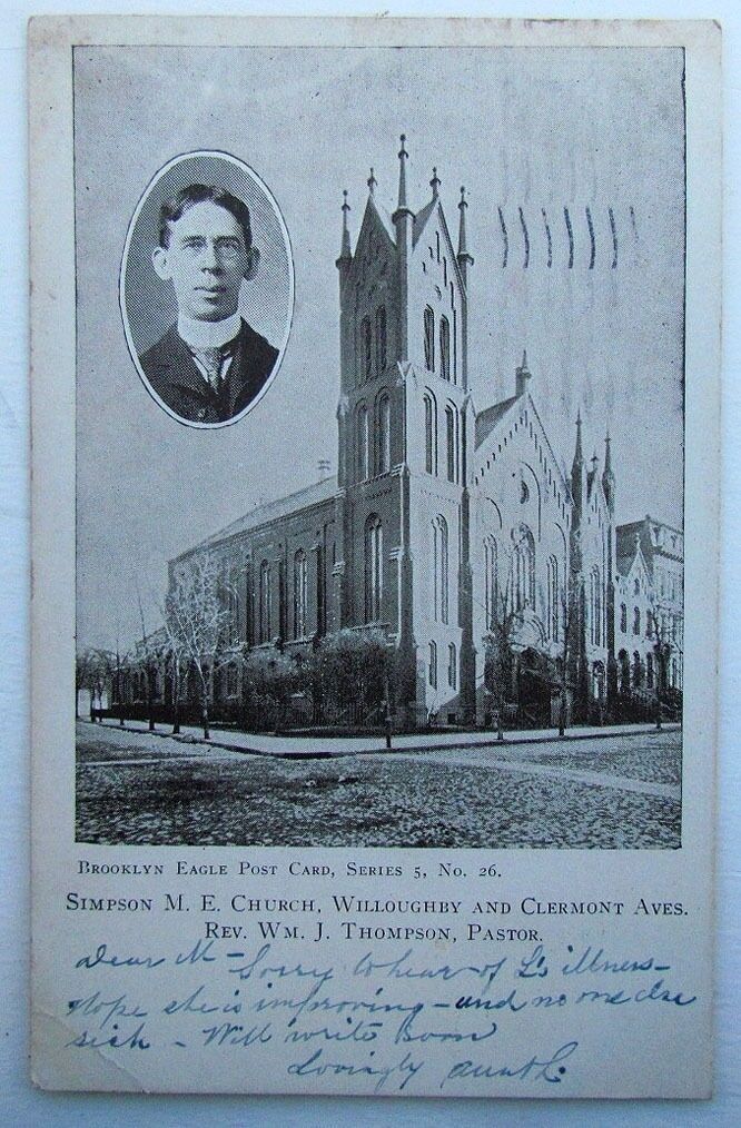 VINTAGE 1906 POSTCARD SIMPSON CHURCH WILLOUGHBY & CLERMONT AVENUE BROOKLYN N.Y.