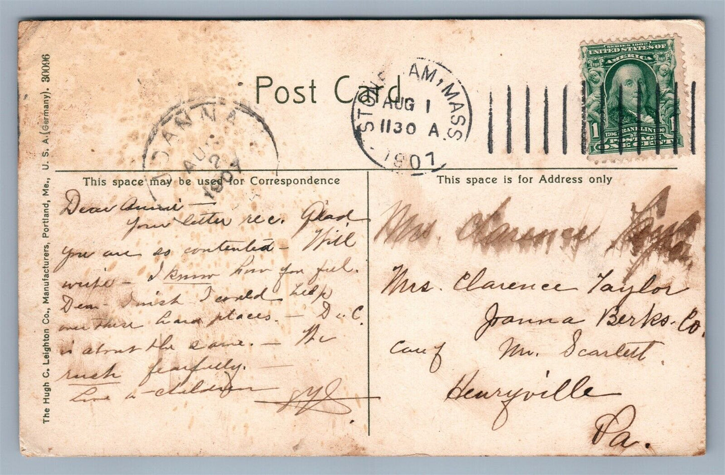 MARBLEHEAD MA MARTINS WHARF 1907 ANTIQUE POSTCARD