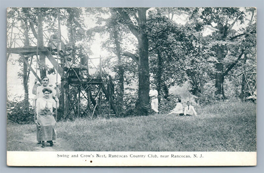 PANCOCAS NJ COUNTRY CLUB SWING & CROW'S NEST ANTIQUE POSTCARD