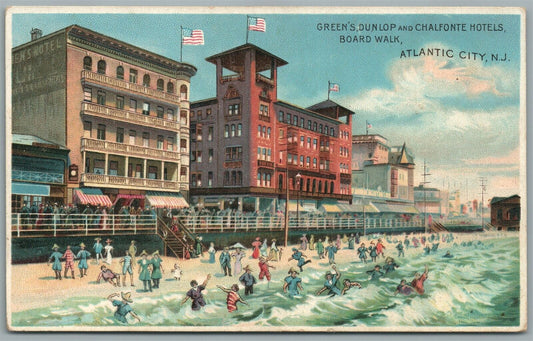 ATLANTIC CITY NJ GREEN'S DUNLOP & CHALFONTE HOTELS ANTIQUE POSTCARD