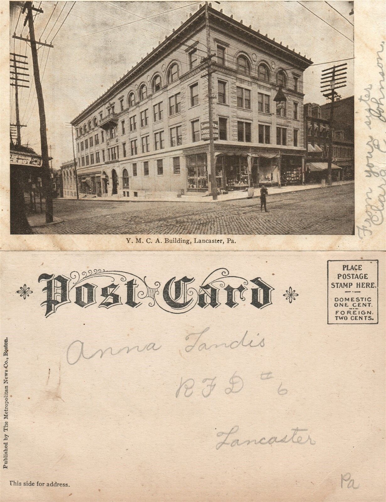 LANCASTER PA Y.M.C.A. BUILDING ANTIQUE POSTCARD