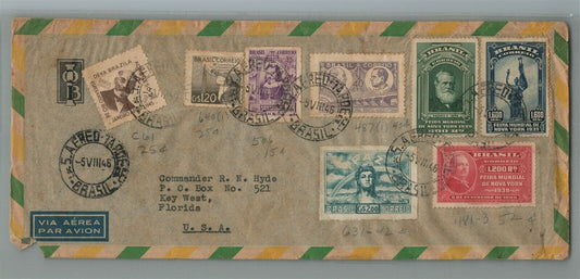 BRAZIL to KEY WEST USA 1946 VINTAGE COVER w/ STAMPS