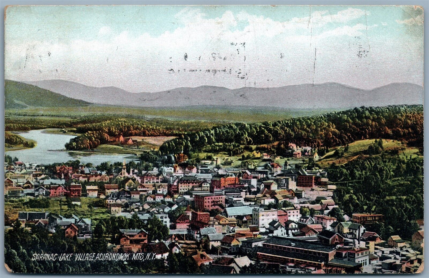 ADIRONDACK MTS NY SARANAC LAKE VILLAGE 1911 ANTIQUE POSTCARD