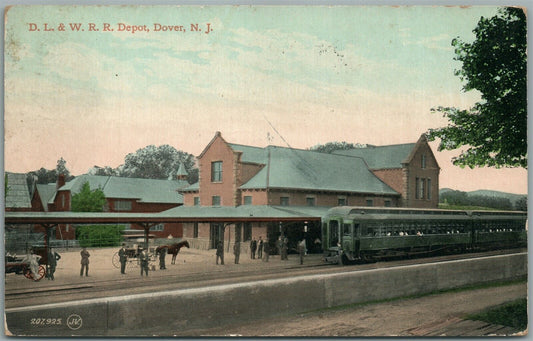 DOVER NJ RAILROAD STATION RAILWAY TRIN DEPOT ANTIQUE POSTCARD