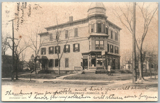 ROSELLE NJ REWALT'S PHARMACY 1906 UNDIVIDED ANTIQUE POSTCARD