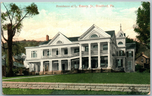 BRADFORD PA RESIDENCE of L. EMERY Jr. ANTIQUE POSTCARD