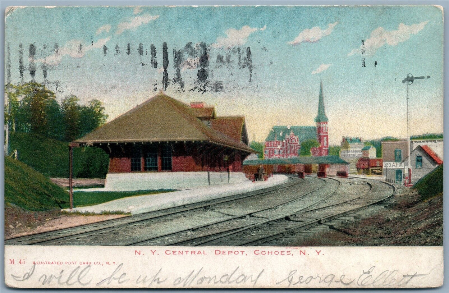 COHOES NY RAILROAD STATION 1908 UNDIVIDED ANTIQUE POSTCARD railway depot