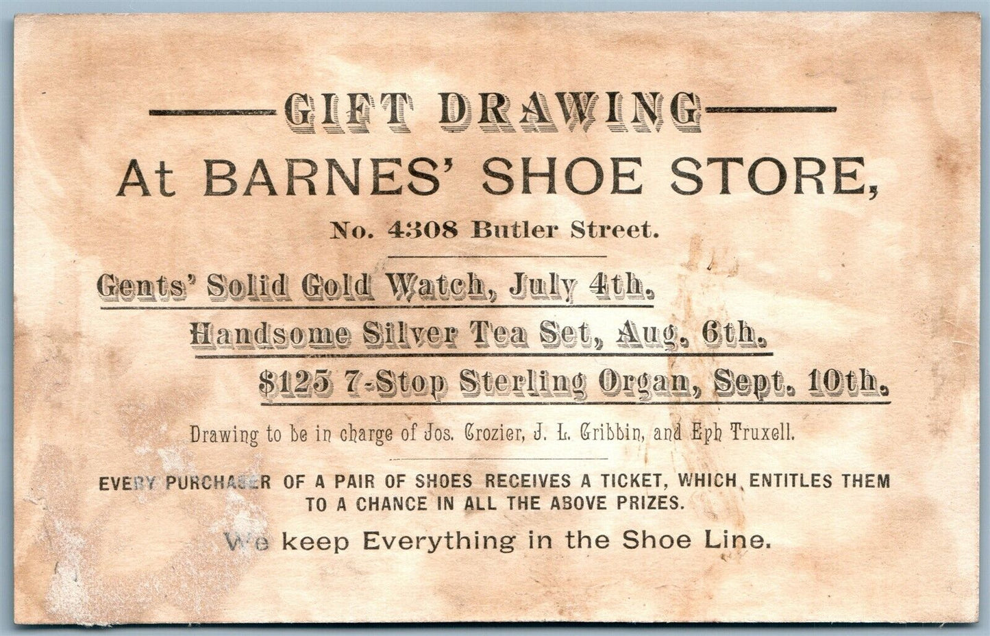 BLACK AMERICANA BARNES SHOE STORE ANTIQUE ADVERTISING VICTORIAN TRADE CARD