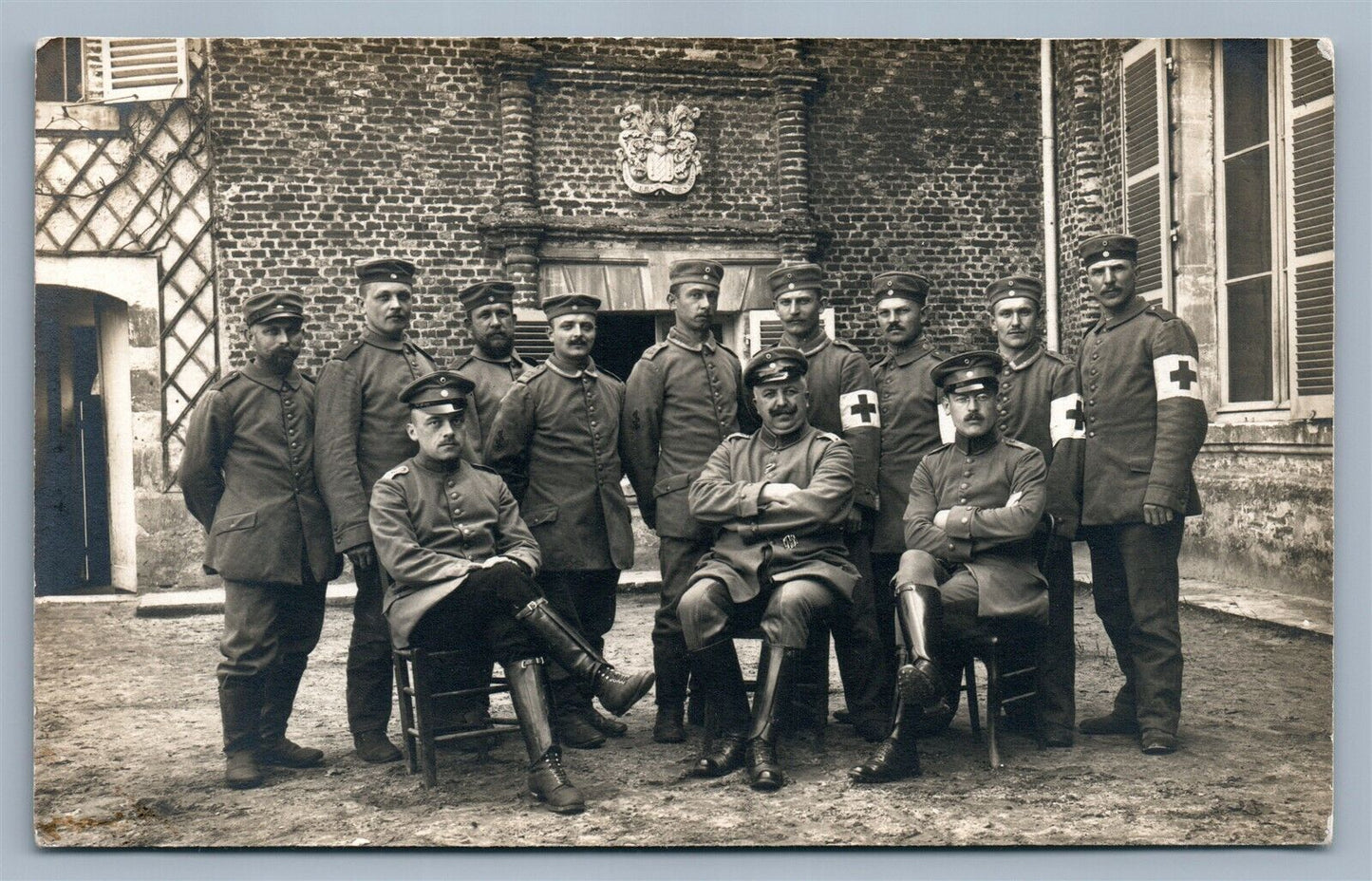 GERMAN RED CROSS OFFICERS WWI ANTIQUE REAL PHOTO POSTCARD RPPC