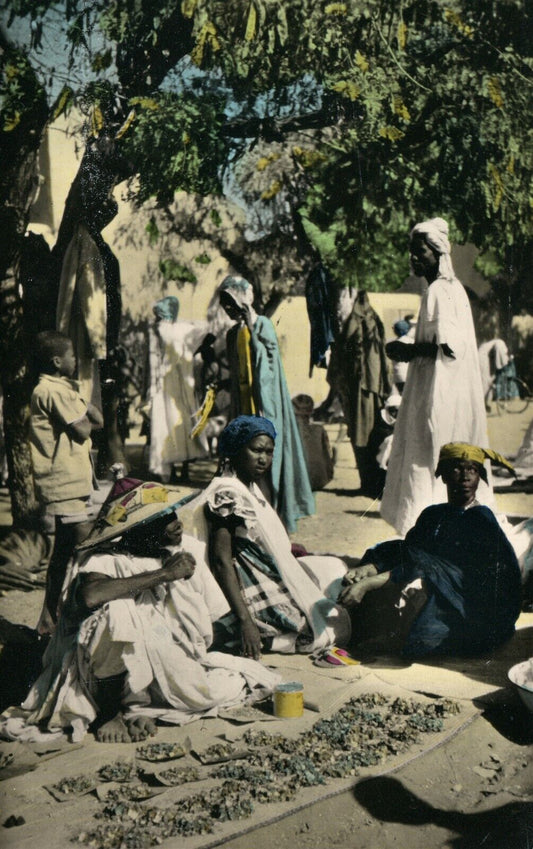 AFRICAN MARKET VINTAGE HAND PAINTED REAL PHOTO POSTCARD RPPC