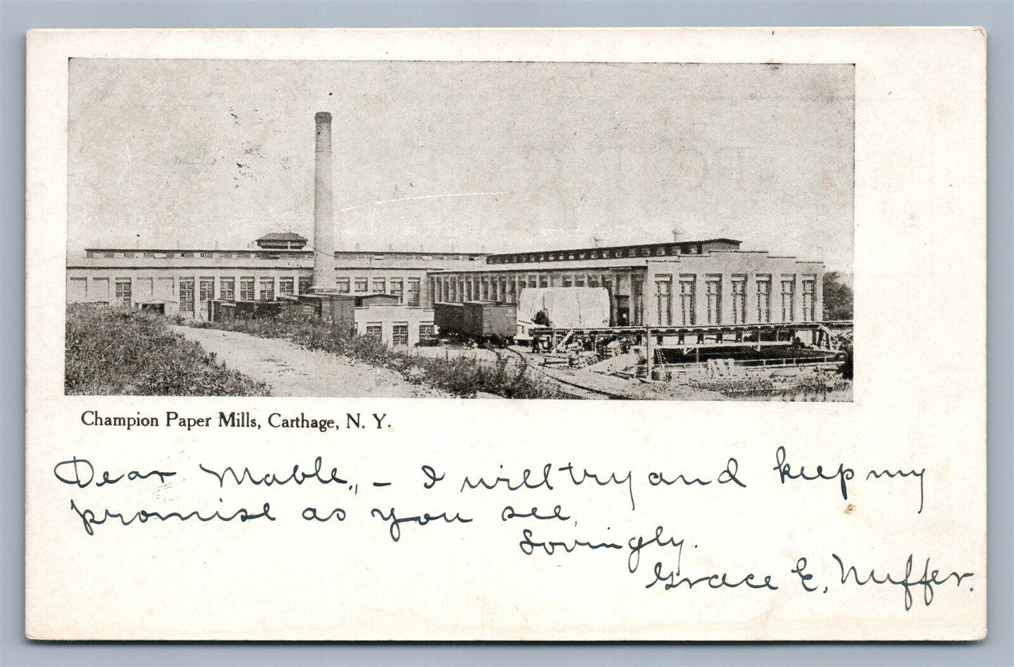 CARTHAGE NY CHAMPION PAPER MILLS 1906 ANTIQUE POSTCARD