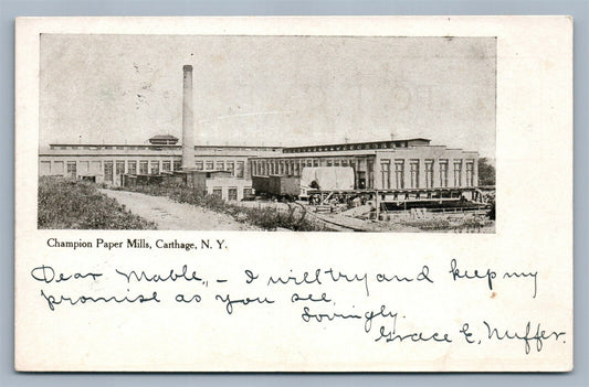 CARTHAGE NY CHAMPION PAPER MILLS 1906 ANTIQUE POSTCARD