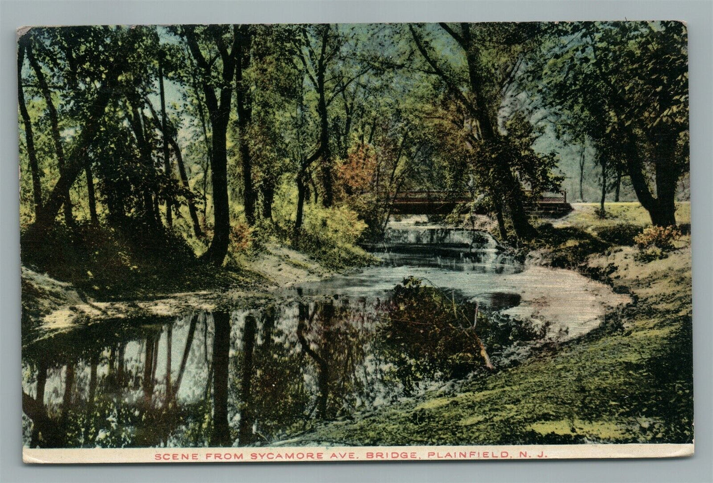 PLAINFIELD NJ SCENE FROM SYCAMORE AVE BRIDGE ANTIQUE POSTCARD