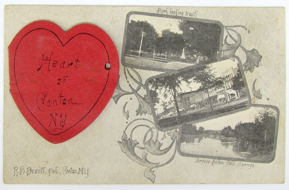1907 ANTIQUE UNDIVIDED POSTCARD HEART OF CANTON N.Y.