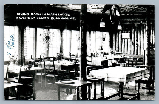 BURNHAM ME ROYAL PINE CAMP DINING ROOM 1952 VINTAGE REAL PHOTO POSTCARD RPPC