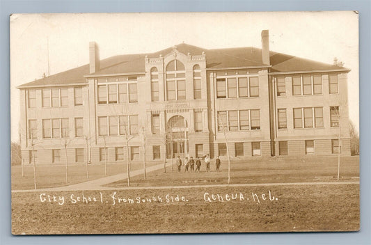 GENEVA NEB CITY SCHOOL ANTIQUE REAL PHOTO POSTCARD RPPC