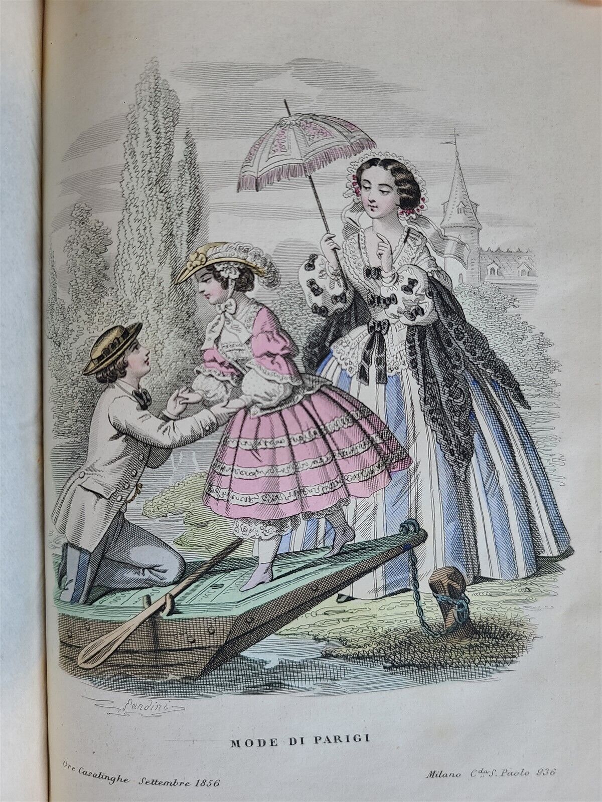 1856 LE ORE CASALINGHE antique FASHION DESIGNS ILLUSTRATED in ITALIAN