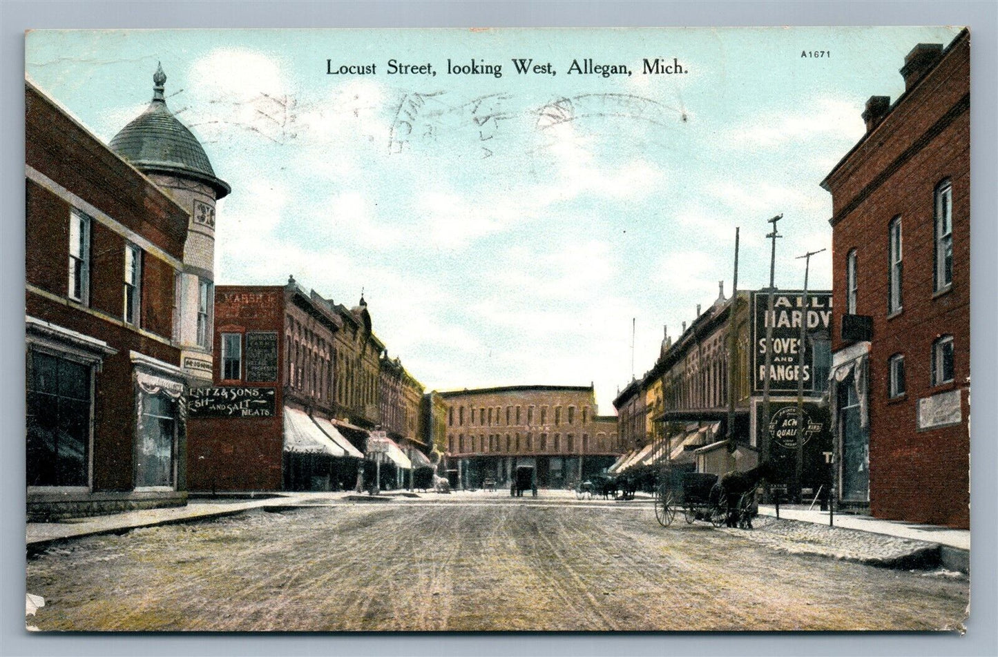 ALLEGAN MI LOCUST STREET ANTIQUE POSTCARD