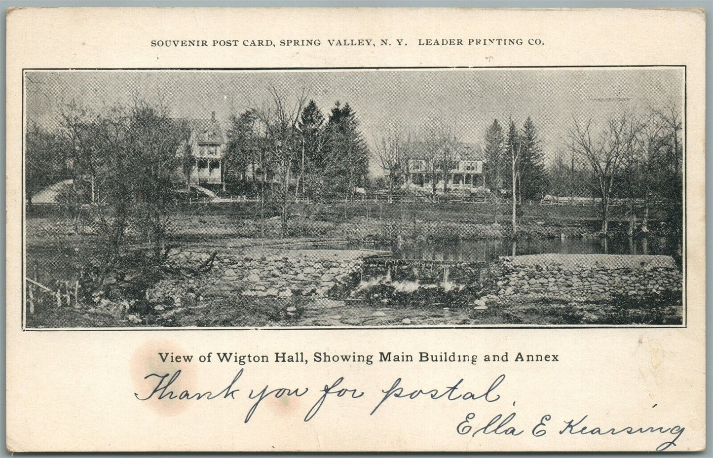 SPRING VALLEY NY WIGTON HALL ANTIQUE POSTCARD