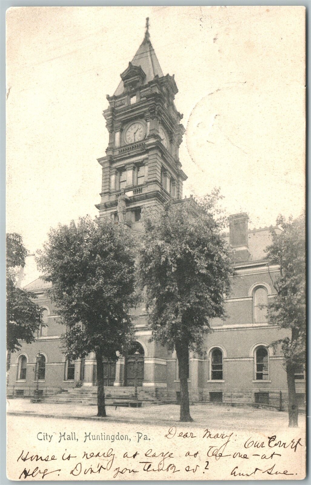 HUNTINGDON PA CITY HALL 1906 UNDIVIDED ANTIQUE POSTCARD