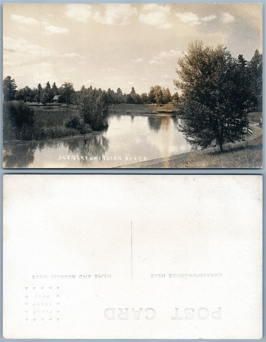 INDIAN RIVER MI SCENERY ANTIQUE REAL PHOTO POSTCARD RPPC