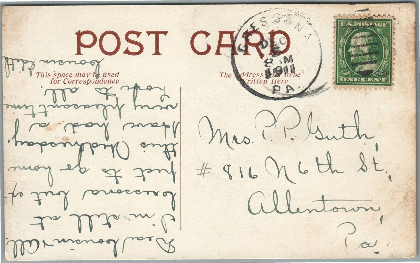 CRESSONA PA SILLIMAN STREET ANTIQUE POSTCARD