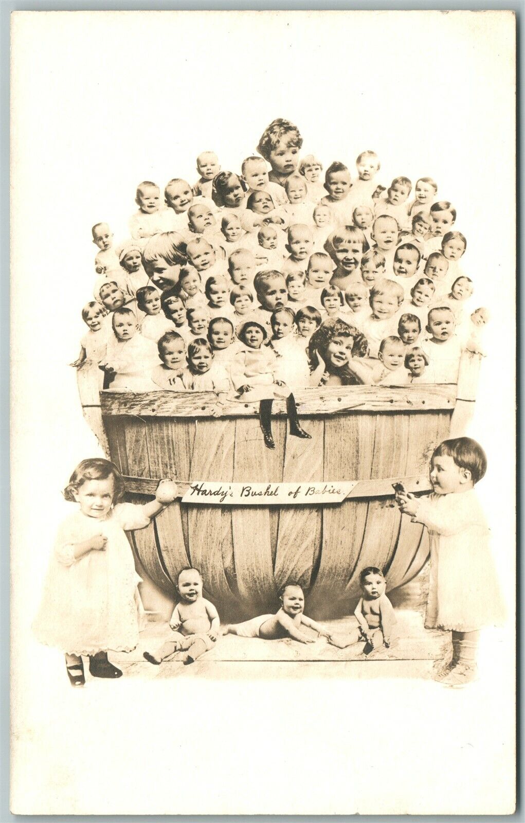 HARDY'S BUSHEL OF BABIES ANTIQUE REAL PHOTO POSTCARD RPPC