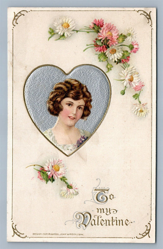 TO MY VALENTINE 1914 ANTIQUE SAMUEL SCHMUCKER EMBOSSED POSTCARD by JOHN WINSCH