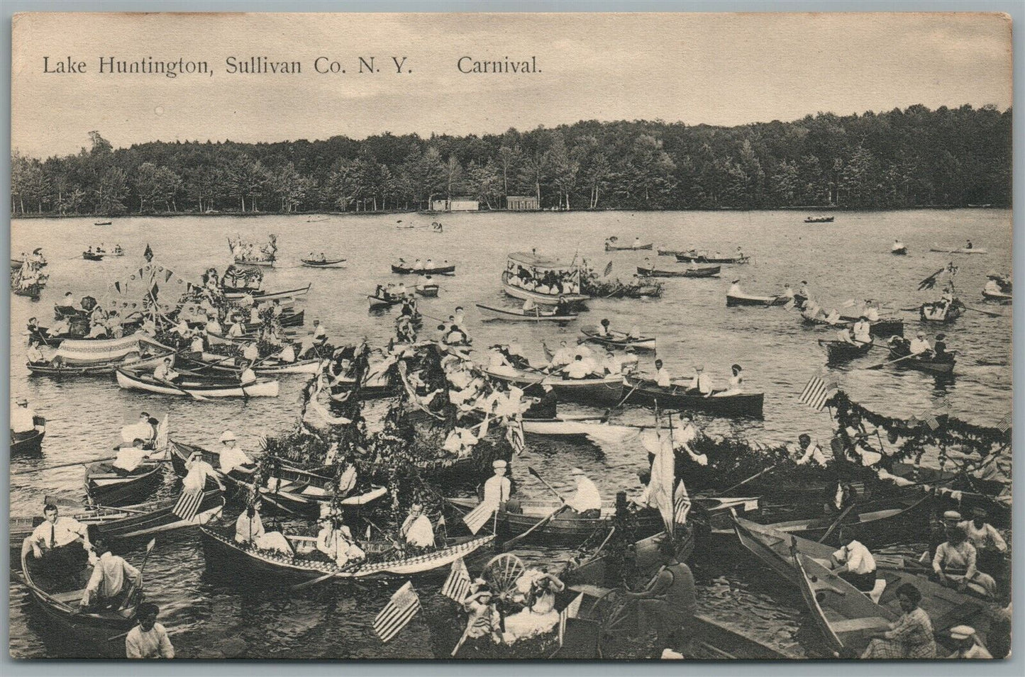 SULLIVAN COUNTY NY LAKE HUNTINGTON CARNIVAL ANTIQUE POSTCARD