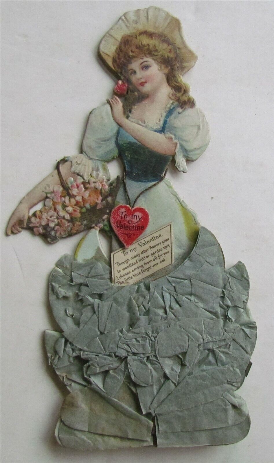 1904 VALENTINE POP UP antique CARD GIRL w/ FLOWERS SCARCE!