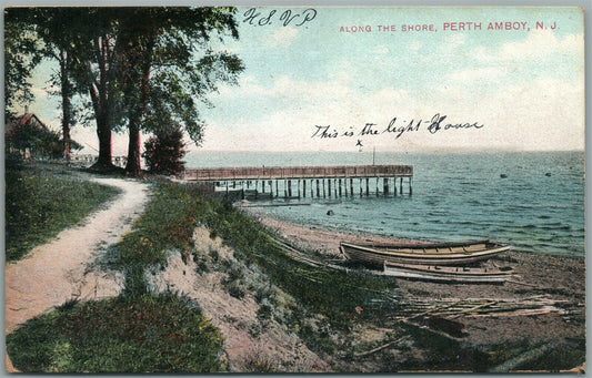 PERTH AMBOY NJ ALONG THE SHORE ANTIQUE POSTCARD