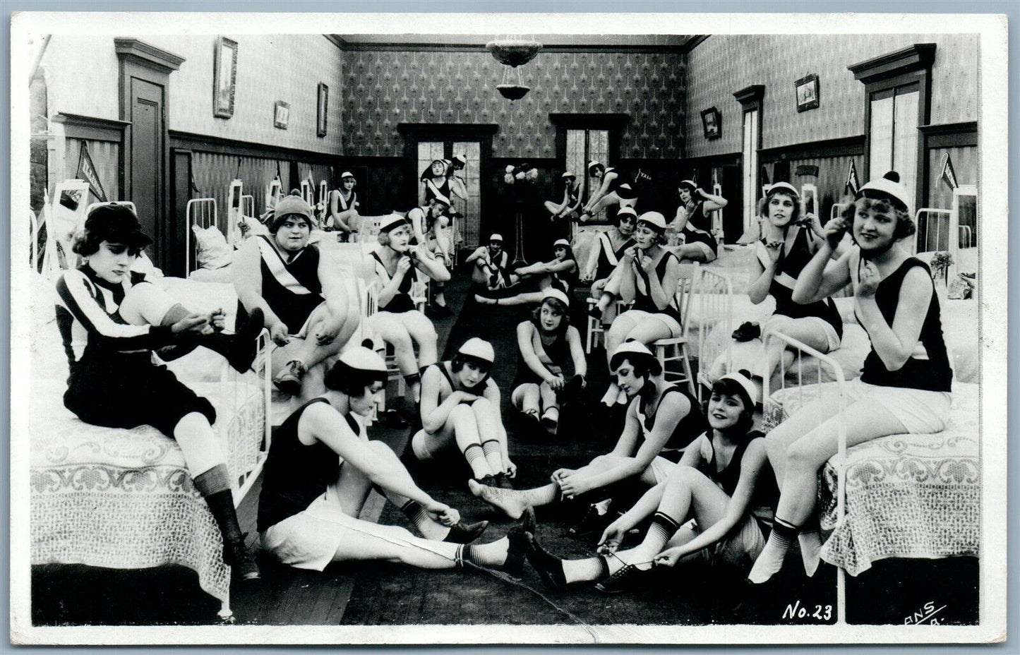 GIRLS PHOTOMONTAGE ANTIQUE REAL PHOTO POSTCARD RPPC